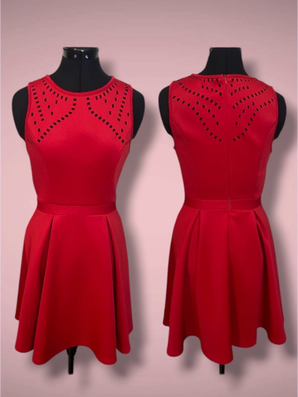 Annabella Red Sleeveless Mini Dress with Laser-Cut Detail